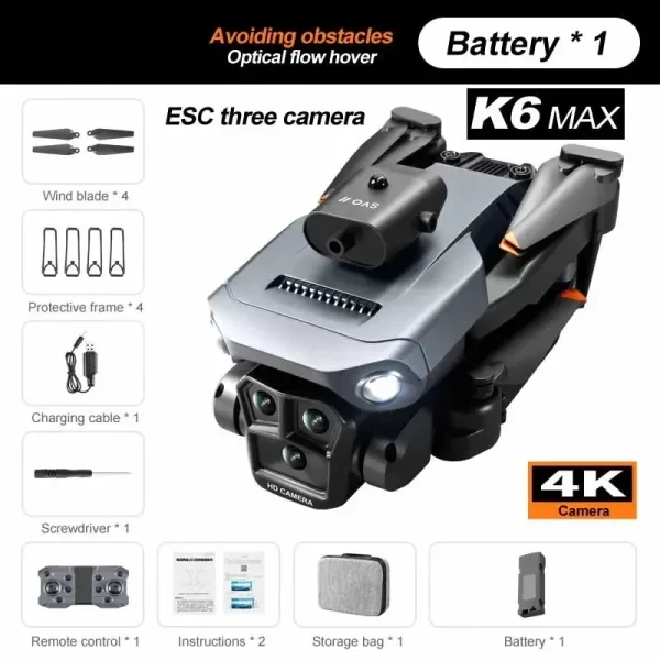 K6 Max Mini Drone 4K HD Remote Controll Quadcopter Three Cameras Wide Angle Obstacle Avoidance Four Axis Folding Drone - Image 2