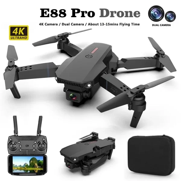 Latest E88 Pro Drone 4k Profesional HD 4k Rc Airplane Dual-Camera Wide-Angle Head Remote Quadcopter Airplane Toy Helicopter
